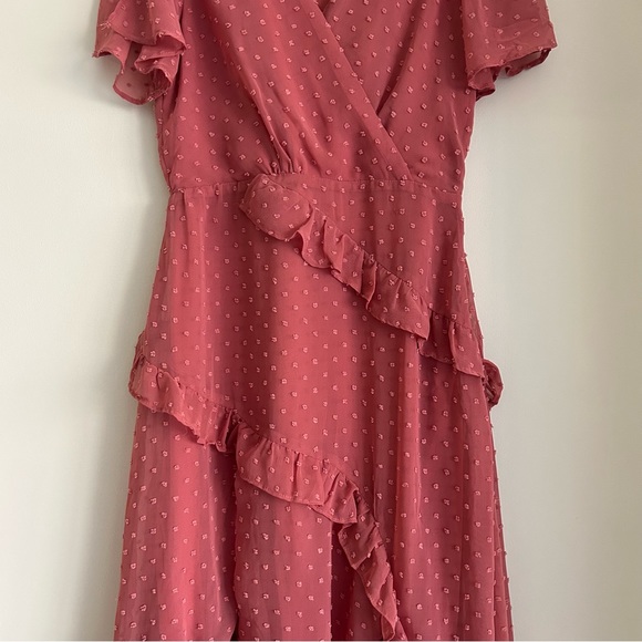Lulus Next to You Rusty Rose Swiss Dot Ruffled Midi Dress - Picture 4 of 8